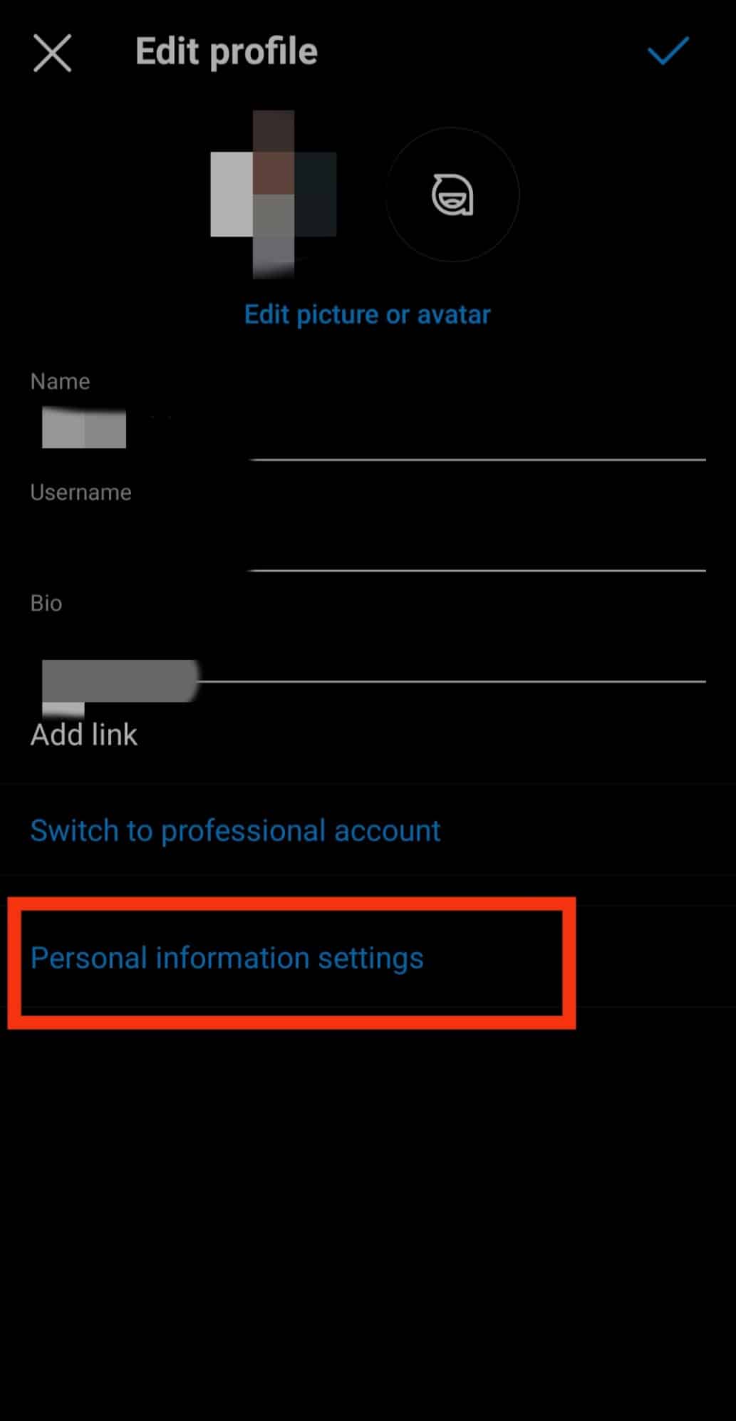 Your phone number is included under the title Personal information settings | see private account photos on Instagram