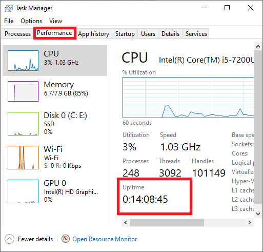 Kako videti čas delovanja sistema v sistemu Windows 10