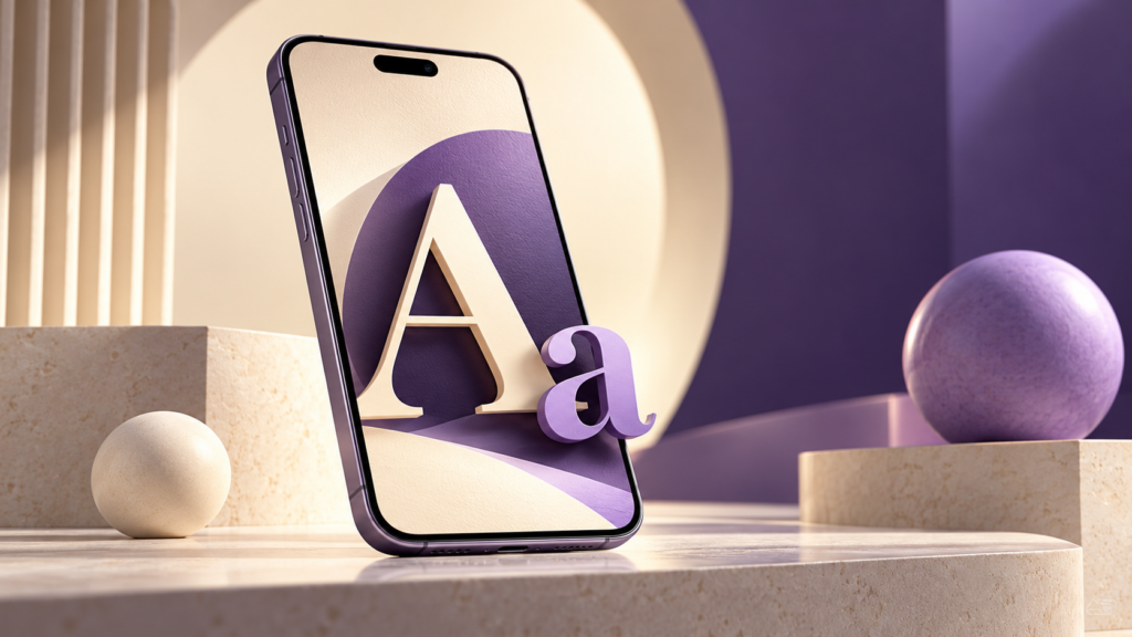 Phone displaying large and small text — conceptual illustration