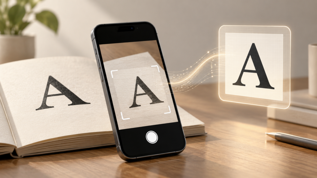 Phone recognizing text on paper — conceptual illustration