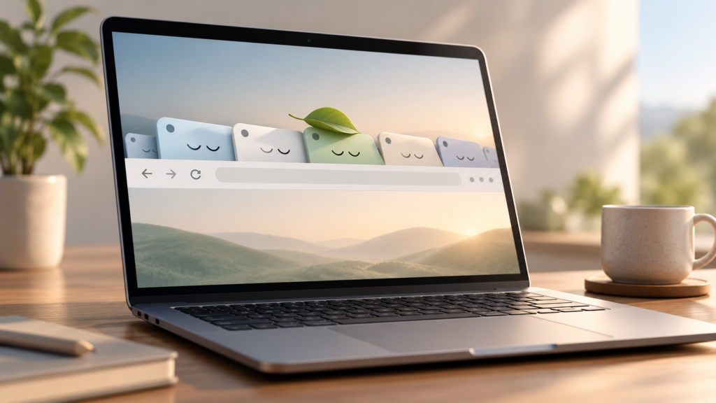 Laptop with sleeping browser tabs — conceptual illustration